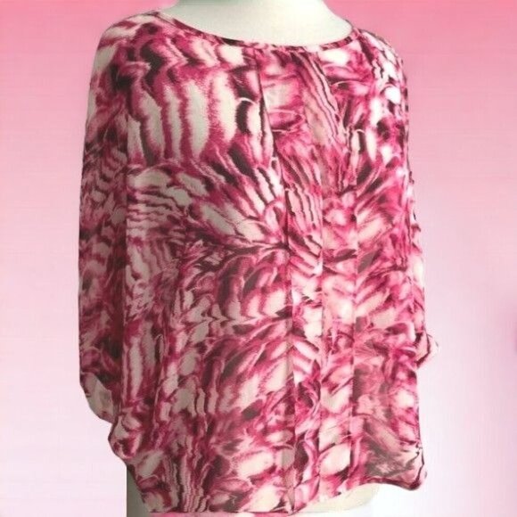 Dana Buchman Pink Floral Abstract Short Sleeve pleated polyester blouse XS - Picture 8 of 9